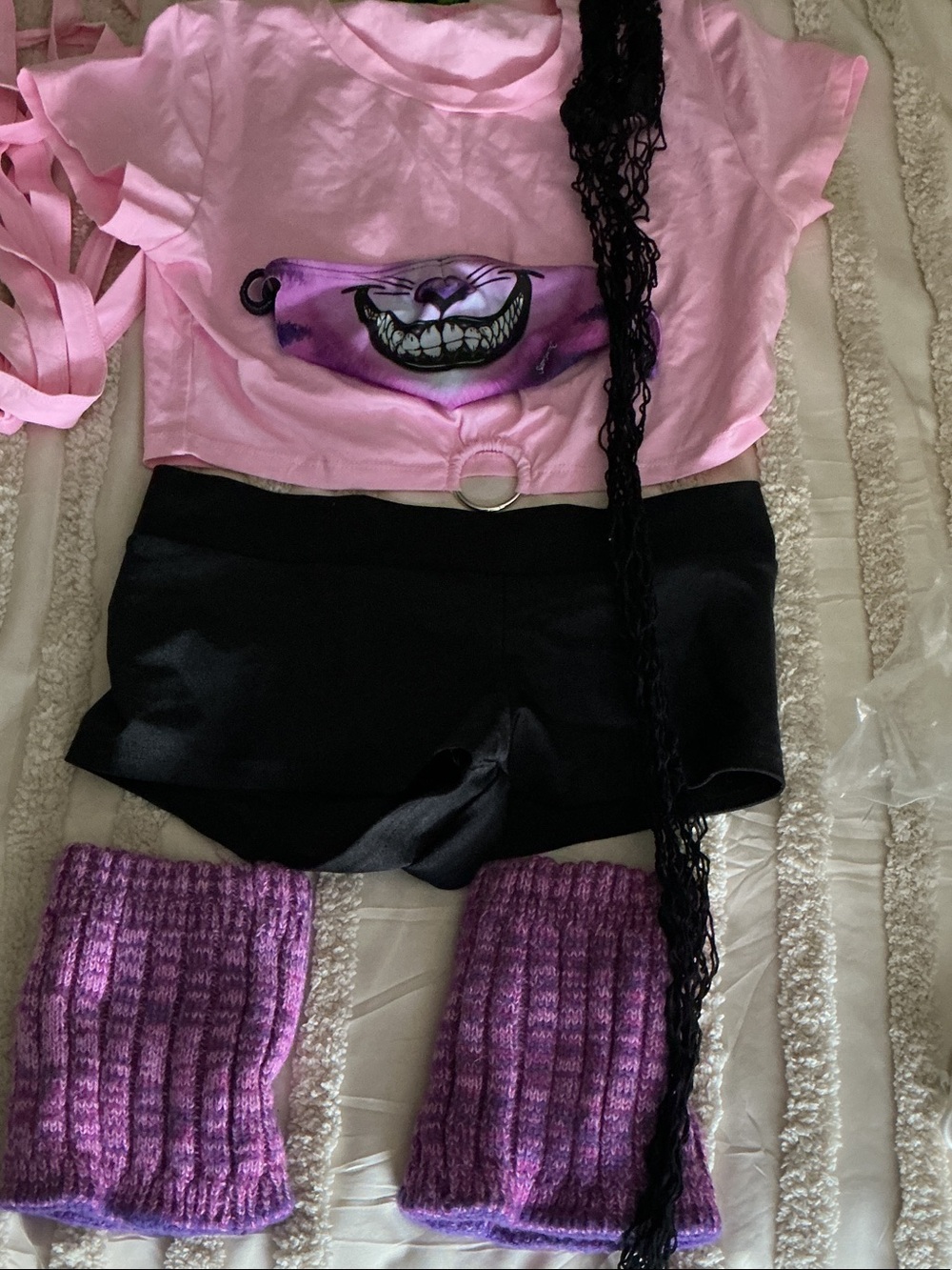 Kids Pink Graphic Cropped Tee & Purple Knit Leg Warmers Costume Set